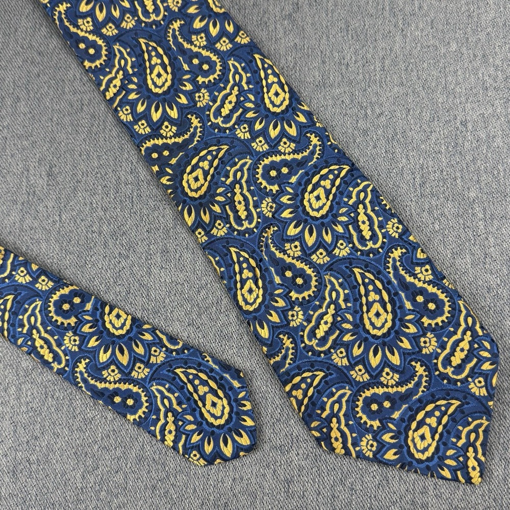 Prince Igor Vintage 50s 60s Necktie Blue Yellow Jacquard Paisley 54x4 Men Tie